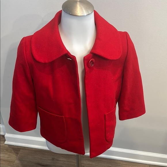 Tulle XS Cropped Short Little Button Red Pea Coat Dress Jacket - Picture 5 of 9